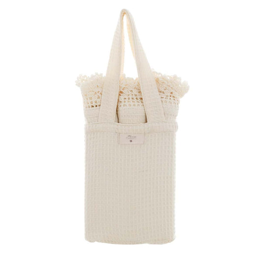 Borsa beige-bianca con 3 canovacci