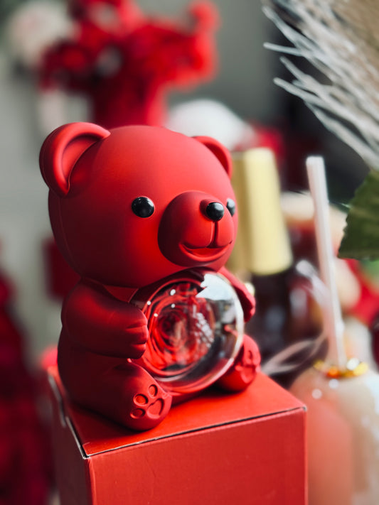 Orsetto rosso con rosa e collana