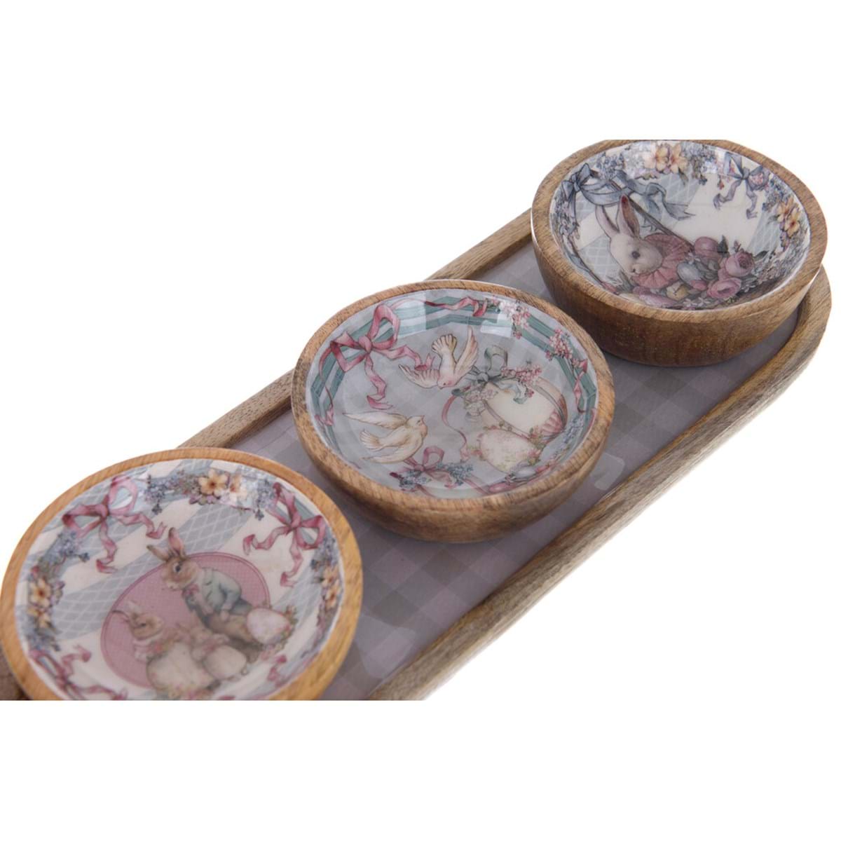 Vassoio di Pasqua  con 3 salsiere rosa e celesti Blanc Mariclò