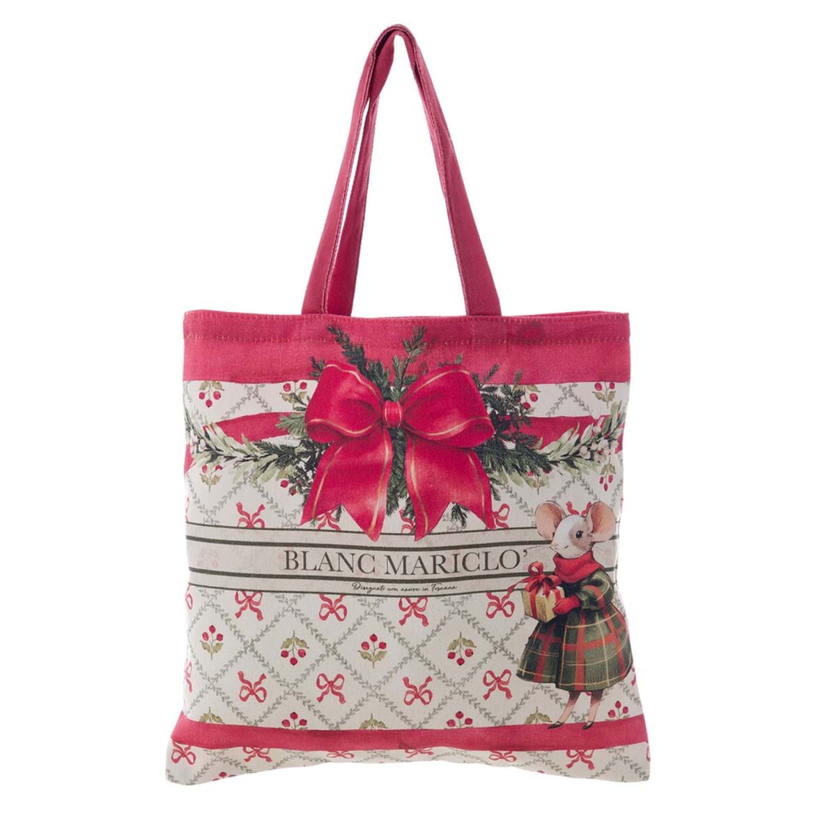 Shopper Natalizia beige e rossa con 3 Canovacci con topolini 50x70cm | Blanc Mariclò