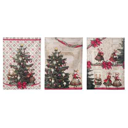 Shopper Natalizia beige e rossa con 3 Canovacci con topolini 50x70cm | Blanc Mariclò