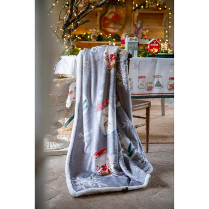 Plaid Sherpa grigio e bianco con decori natalizi 140x170cm| Blanc Mariclò