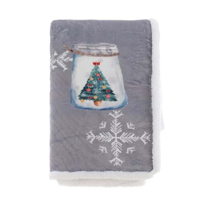 Plaid Sherpa grigio e bianco con decori natalizi 140x170cm| Blanc Mariclò