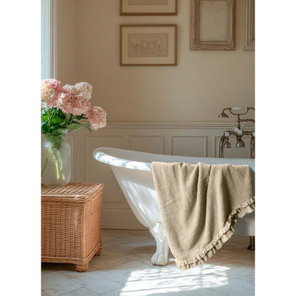 Telo bagno beige con gala in voile 110x150cm | Blanc Mariclò