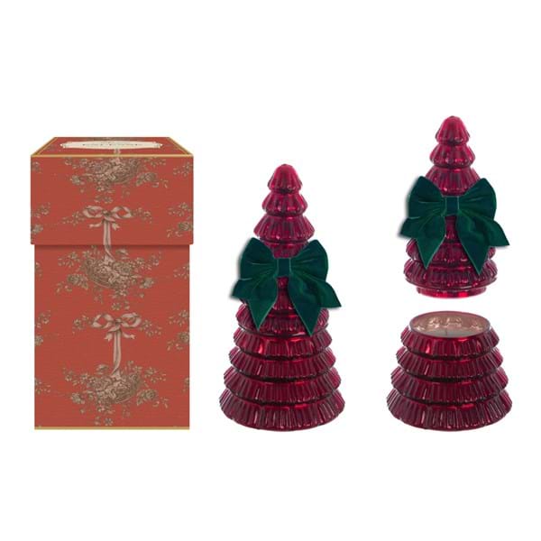 Candela a forma di albero di Natale rosso in vetro 12x26cm| Blanc Mariclò