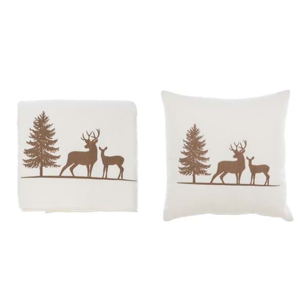 Set cuscino e plaid bianco e beige natalizio 140x170h| Blanc Mariclò