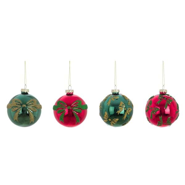 Sfera decorativa rossa- verde con fiocchi 8cm| Blanc Mariclò