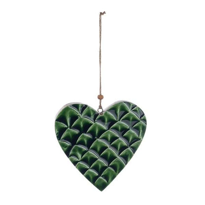 Decoro Cuore verde da appendere in legno 13x2x14cm| Blanc Mariclò