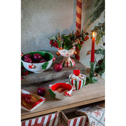 Ciotola natalizia verde con decori bianchi e rossi 25cm | Blanc Mariclò