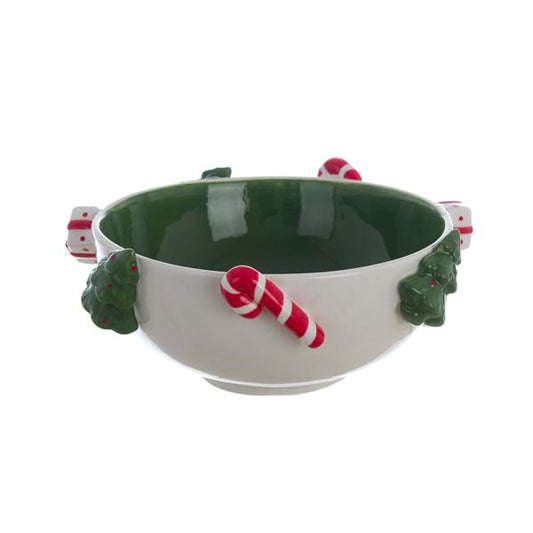 Ciotola natalizia verde con decori bianchi e rossi 25cm | Blanc Mariclò