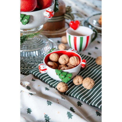 Ciotola Natalizia rossa con decori bianchi e verdi 17cm| Blanc Mariclò