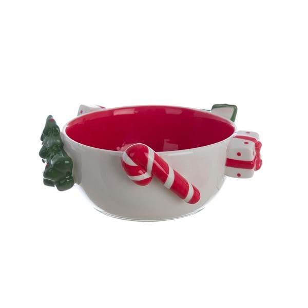 Ciotola Natalizia rossa con decori bianchi e verdi 17cm| Blanc Mariclò