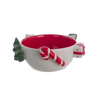 Ciotola Natalizia rossa con decori bianchi e verdi 17cm| Blanc Mariclò