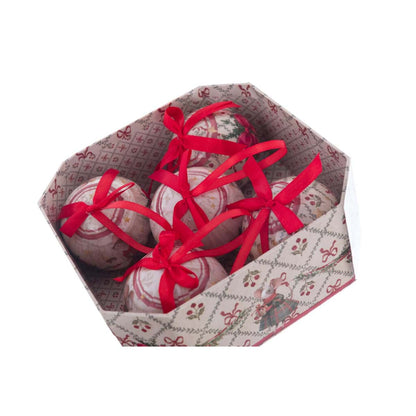 Scatola natalizia ottagonale con 5 Sfere topolini rosse| Blanc Mariclò