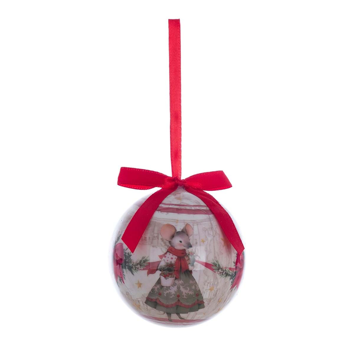 Scatola natalizia ottagonale con 5 Sfere topolini rosse| Blanc Mariclò