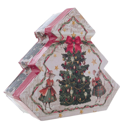 Scatola Natalizia ad Albero con 6 sfere decorative 18x21x7cm | Blanc Mariclò