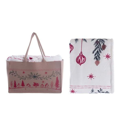 Set Natalizio plaid bianco 400gsm 140x170cm con borsa| Blanc Mariclò