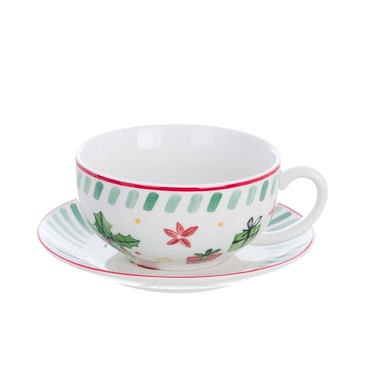 Set natalizio teiera ,tazza e piattino bianca, rossa e verde 16x11x18cm |Blanc Mariclò