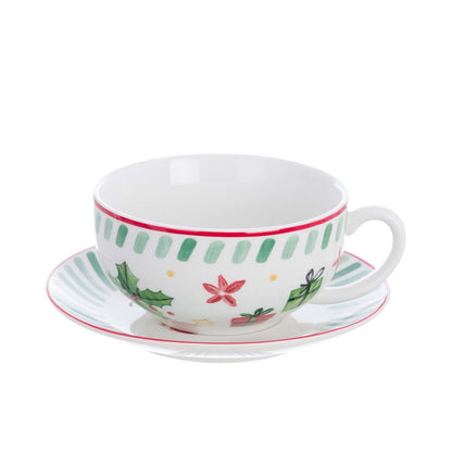 Set natalizio teiera ,tazza e piattino bianca, rossa e verde 16x11x18cm |Blanc Mariclò