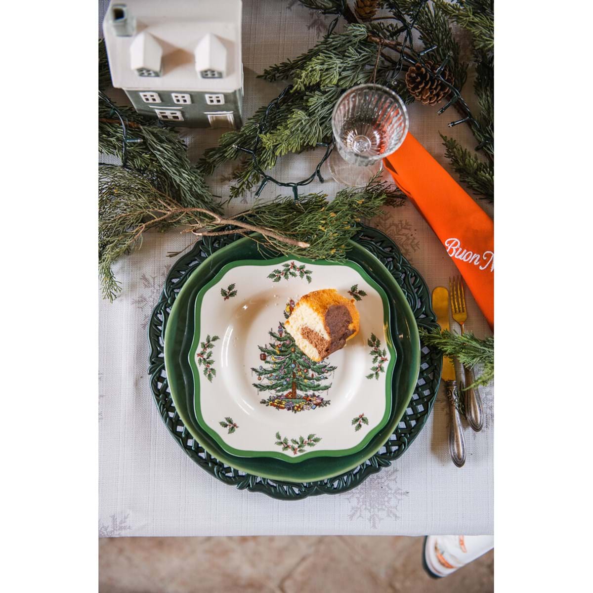 Set Natalizio Tazza da Tè e piattino bianco e verde 14x7cm| Blanc Mariclò