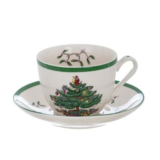 Set Natalizio Tazza da Tè e piattino bianco e verde 14x7cm| Blanc Mariclò