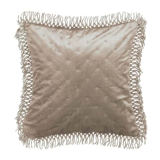 Cuscino in velluto beige con frange 45x45cm| Blanc Mariclò