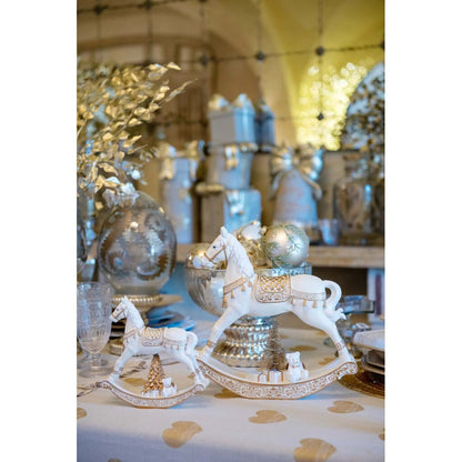 Decoro cavallo a dondolo bianco e oro