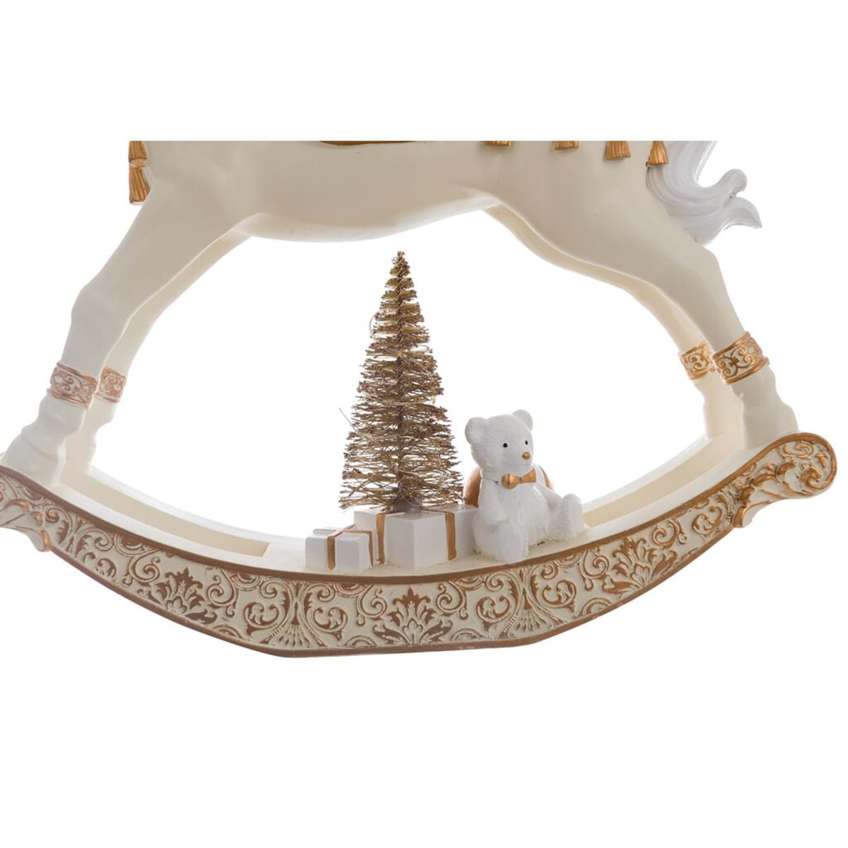 Decoro cavallo a dondolo bianco e oro