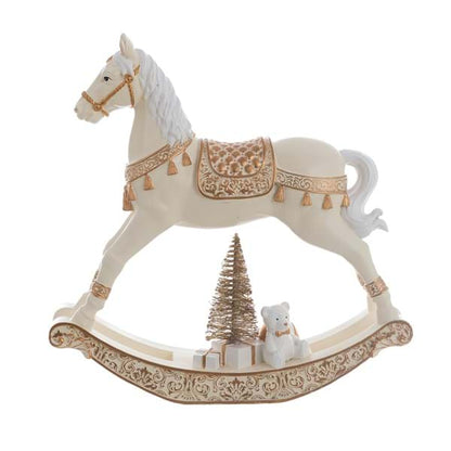 Decoro cavallo a dondolo bianco e oro