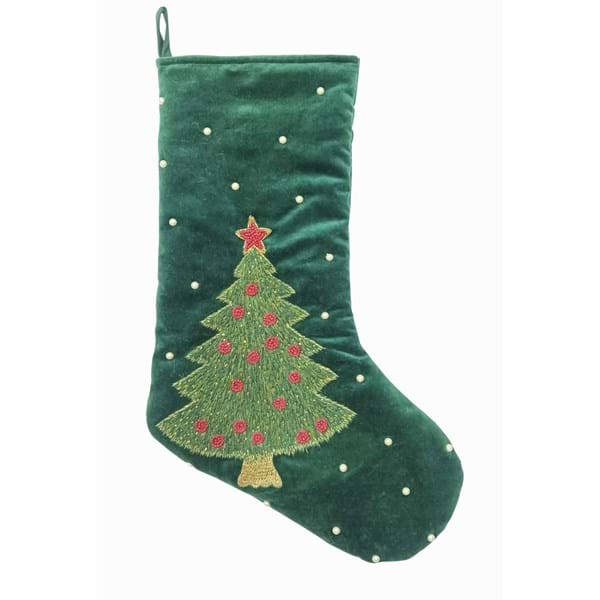 Calza Natalizia verde con Albero 35x53cm | Blanc Mariclò