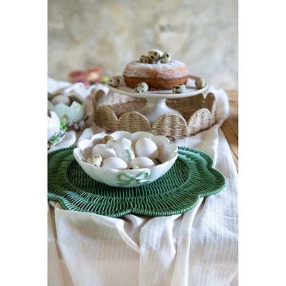 Piatto bianco e verde con coniglio all'interno 20x8cm | Blanc Mariclò