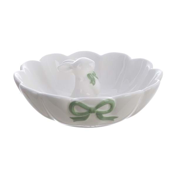 Piatto bianco e verde con coniglio all'interno 20x8cm | Blanc Mariclò