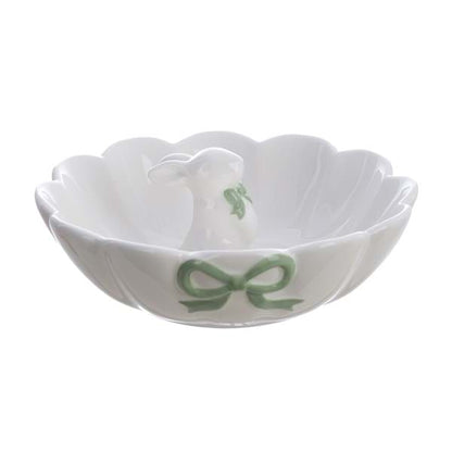 Piatto bianco e verde con coniglio all'interno 20x8cm | Blanc Mariclò