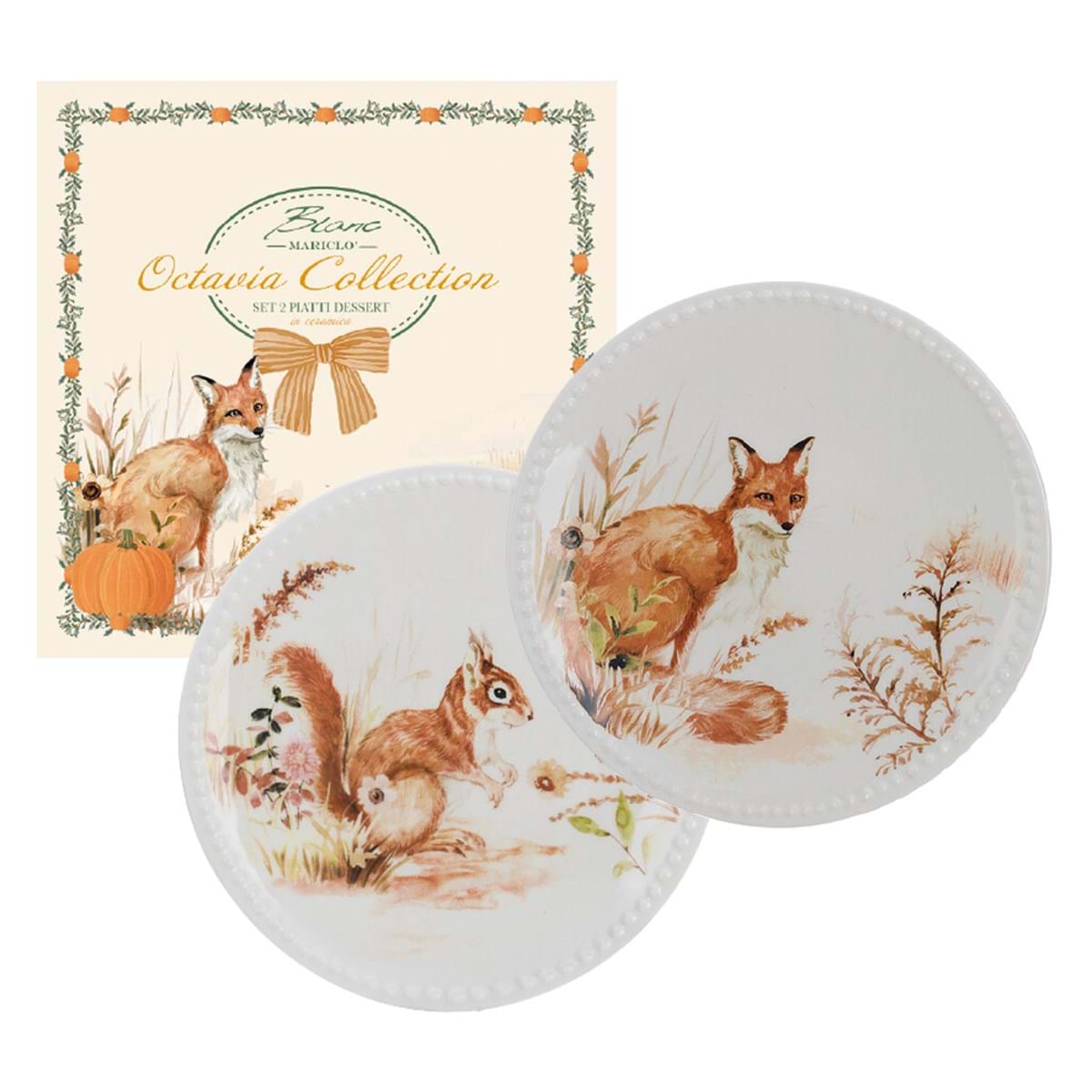 Set due piatti dessert con decoro volpe | Blanc Mariclò