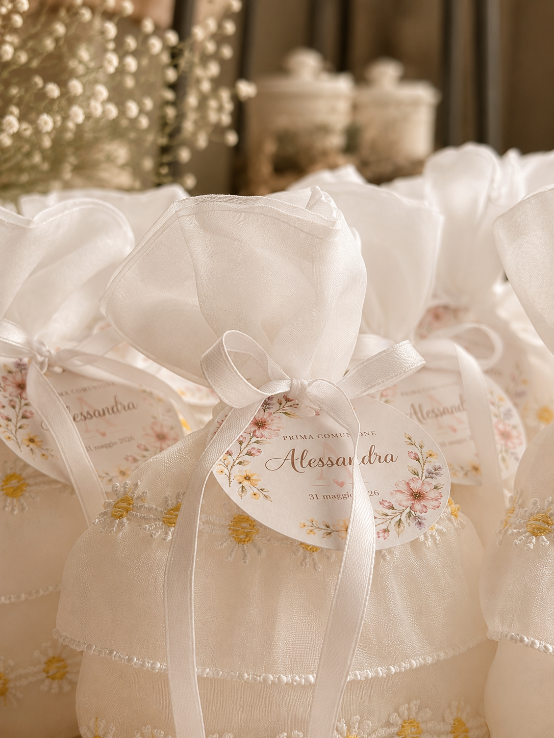 Sacchetto per confetti con margherite