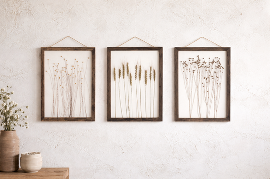 Quadro da parete in vetro e cornice in legno con fiori secchi 30x40h| Blanc Mariclò