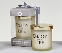 Candela colorata in vetro "Enjoy your life" 8h| Belda
