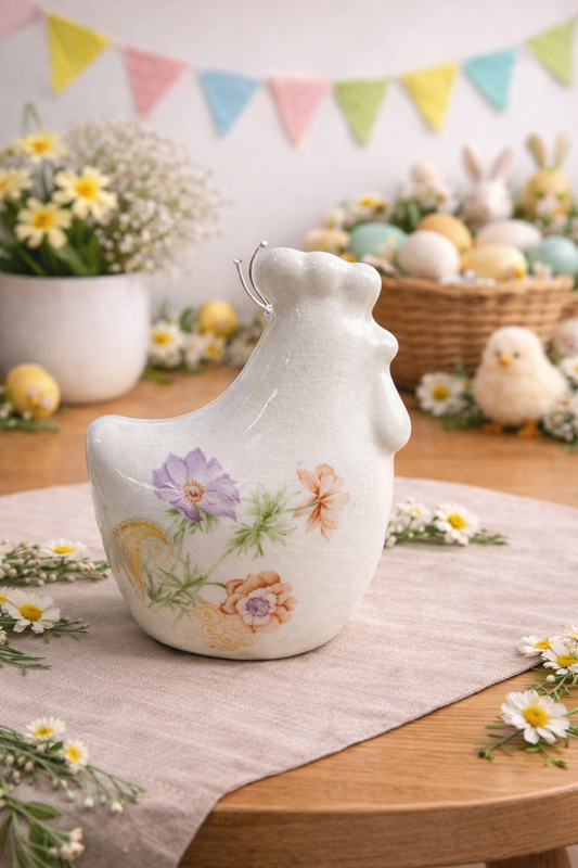 Gallina  in ceramica con fiori|L'Arte di Nacchi