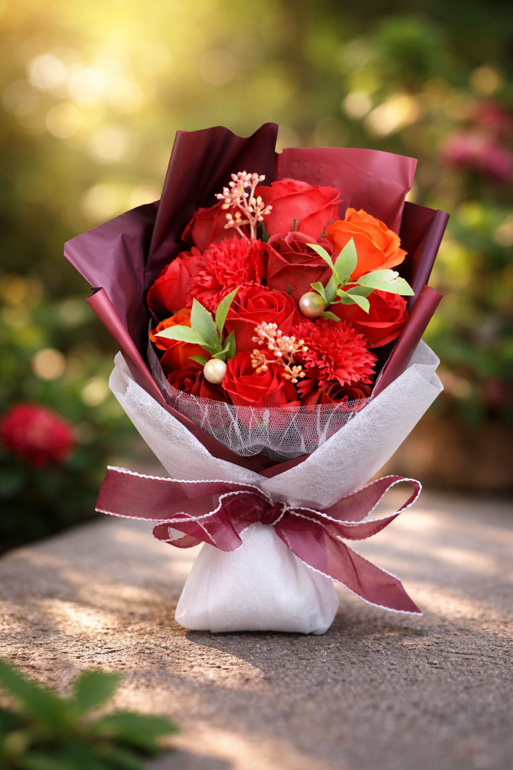 Box con mazzo di fiori artificiali