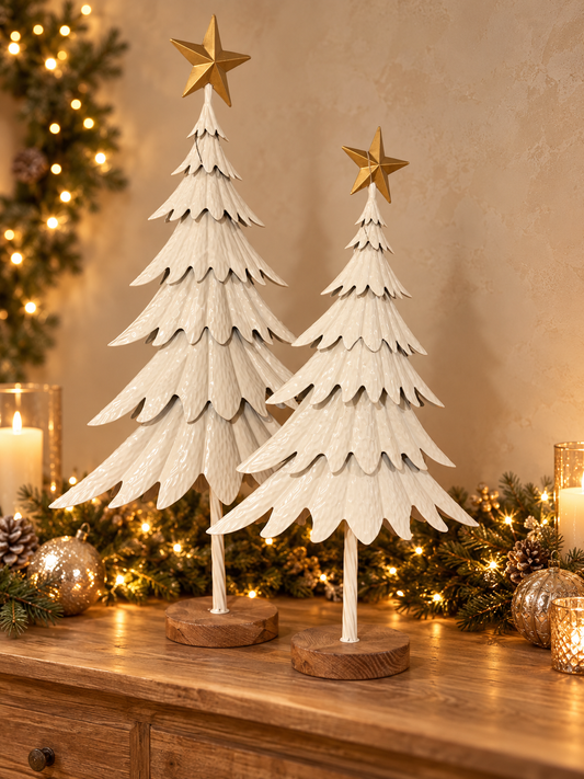 Albero in latta bianco con stella oro 93-70h| Plathea