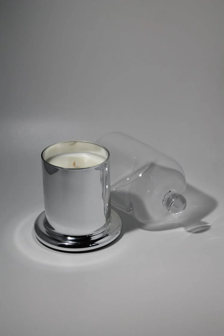 Candela argento-nera con coperchio 10x8cm| Belda