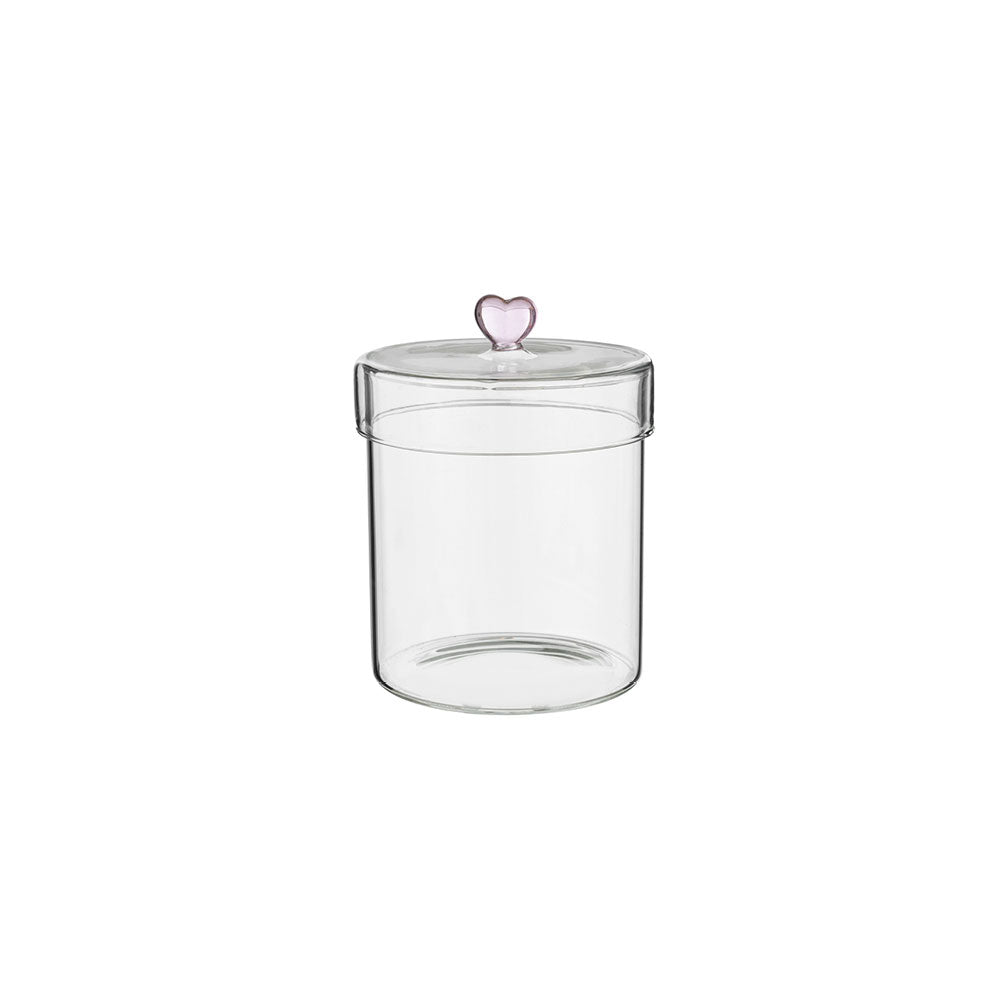 Barattolo in vetro con pomo a forma di cuore rosa