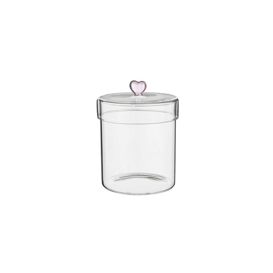 Barattolo in vetro con pomo a forma di cuore rosa