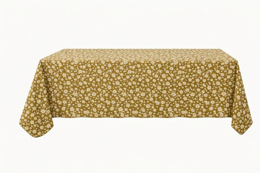 Tovaglia gialla con fiori bianchi 6 posti 150x180h| Blanc Mariclò