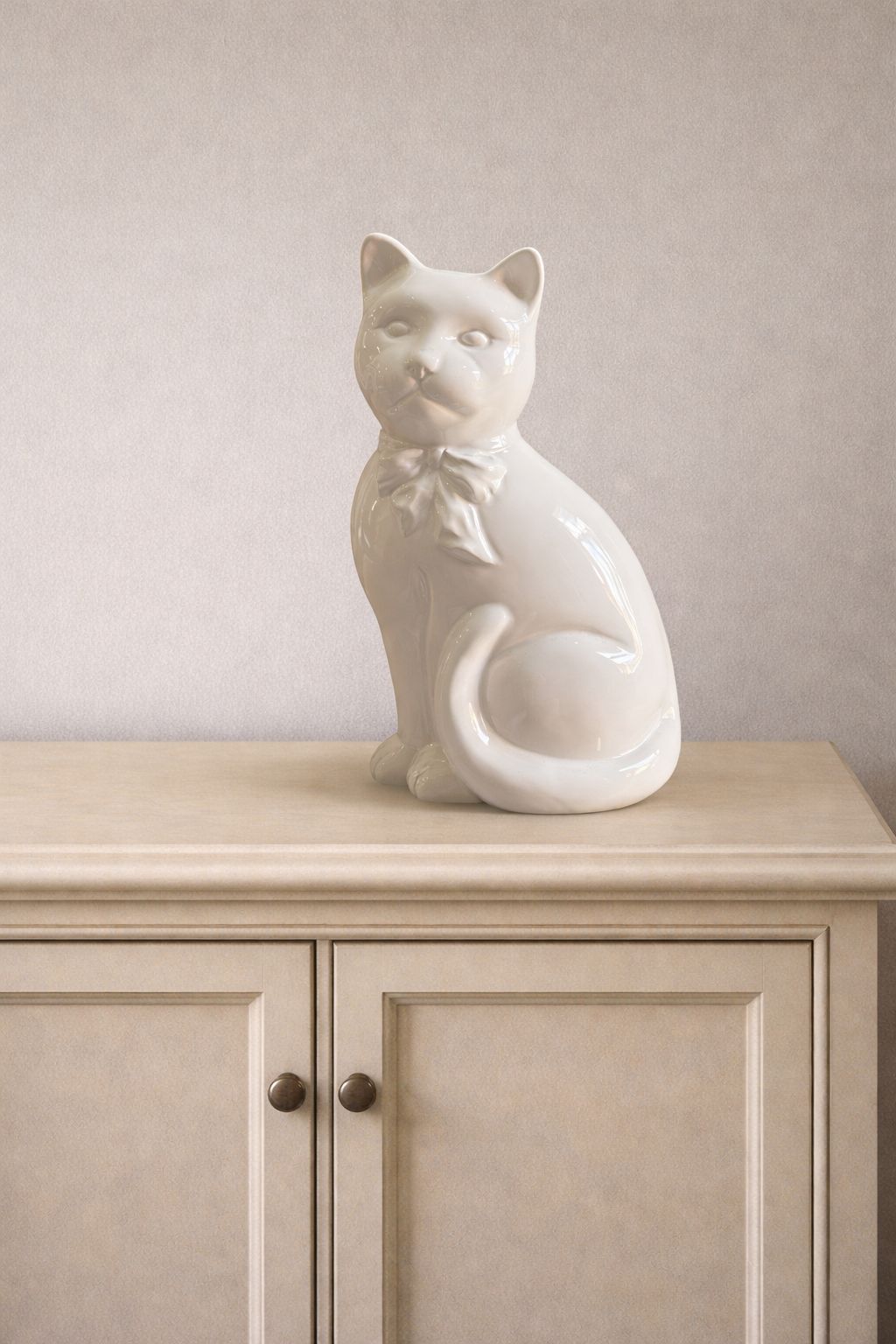 Gatto grande bianco in ceramica 29h| L'Arte di Nacchi
