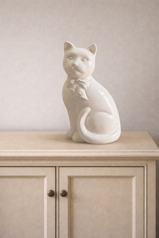 Gatto grande bianco in ceramica 29h| L'Arte di Nacchi