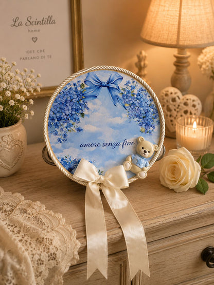 Tamburello Nascita 16 cm con mgnete e orso in ceramica