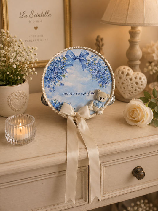 Tamburello Nascita 16 cm con mgnete e orso in ceramica