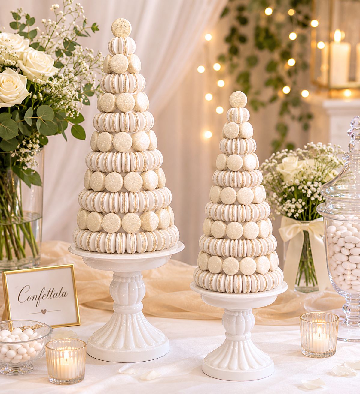 Cono macarons bianco e oro
