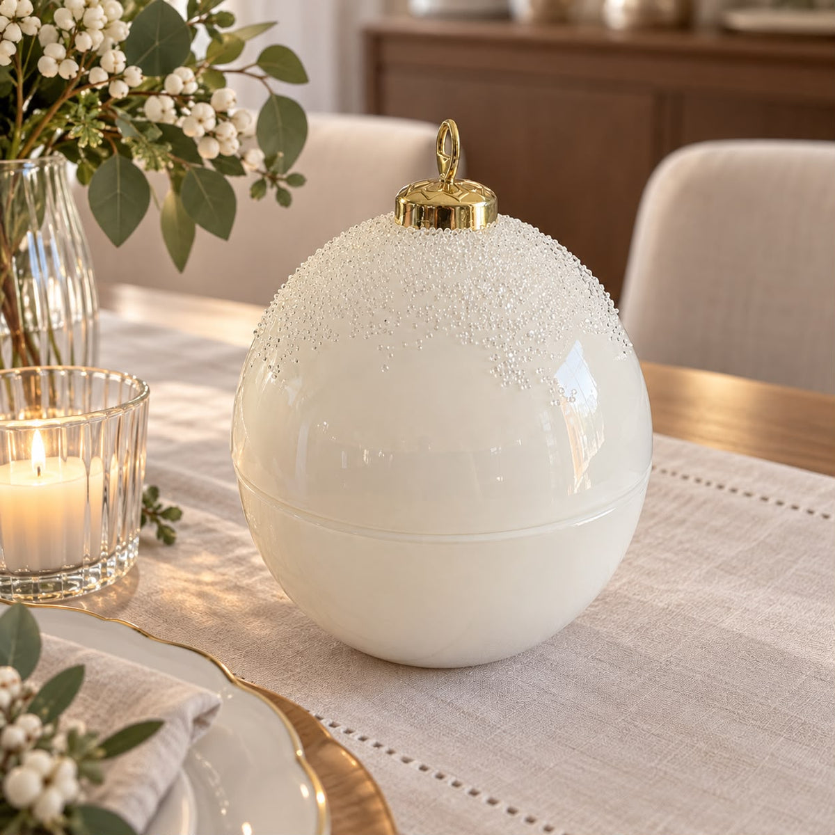 Sfera candela con perline con scatola regalo